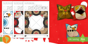 Simple 3D Christmas Fortune Teller Puppet Pack Paper Craft US English/Spanish (Latin) - xmas, craft, paper, Christmas, father christmas, saint nicholas, make, origami, snowman, snow, rudol