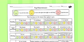 Pupil Questionnaire - literacy, question, transition, about me