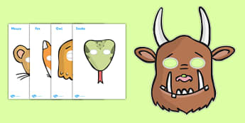 The Gruffalo Role Play Masks - The Gruffalo, resources, mouse, fox, owl, snake, Gruffalo, fantasy, rhyme, story, story book, story book resources, story sequencing, story resources, role play mask, role play,