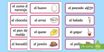 Spanish Food Vocabulary Cards - visual, aids, Spain, literacy