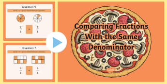 Comparing Fractions With the Same Denominator PowerPoint and Activity Sheets Resource Pack - compare, fractions, same denominator, math, powerpoint, activity sheets, pack