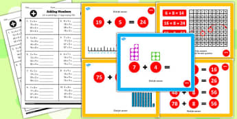 Year 2 Adding 2 Digit Numbers and Ones Crossing 10 Lesson Pack