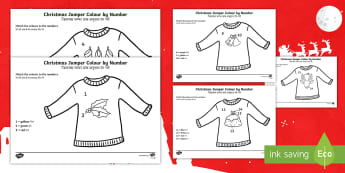 Christmas Jumper Colour by Number Colouring Pages English/Hindi - Christmas, Nativity, Jesus, Xmas, Father Christmas, Santa, Saint Nicholas, traditions, Christmas jum