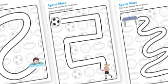 Sport Pencil Control Path Worksheets - sport, fine motor skills