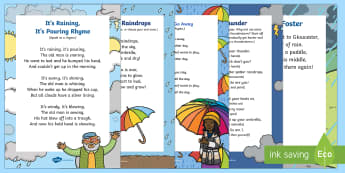 Weather Songs and Rhymes Resource Pack - Weather, Meteorology, sunny, raining, rainy, cloudy, clouds, singing, song time