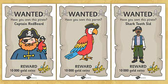 Pirate Wanted Display Posters - Pirate, Pirates, Wanted, bounty, Flag, pirate display, Display, Posters, Freize, play, pirate, pirates, treasure, ship, jolly roger, ship, island, ocean