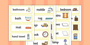 Home Word Cards - home, household, furniture, door, word card, flashcards, cards, lamp, chair, table, sofa, window, fridge, mirror, computer