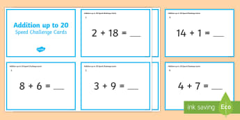 Addition up to 20 Speed Challenge Cards - Addition up to 20 Speed Challenge Cards - addition, cards, 20, up to 20, add, +, adition, additon, s