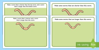 Longer And Shorter Worms Playdough Mats - longer and shorter, worms, playdough mat, mat, playdough, long, short, worms, different, length, worms, making