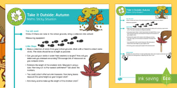 EYFS Take It Outside: Autumn Maths - Sticky Situation Activity - Little Acorns, twinkl originals, fiction, Outdoor and Woodland Learning, Wonder Investigate Learn Di