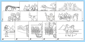 Moses Story Colouring Sheets - Moses, Egypt, Hebrews, slaves, Pharaoh, basket, God, colouring, fine motor skills, poster, worksheet, vines, A4, display, palace, shepherd, burning bush, plague, Primised Land, law, stone, ten commandments, bible, bible