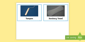 Sanitary Wear Flashcards  - Tampon, sanitary, towel, pad, Hygiene, send, pshe, functional skills
