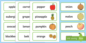Fruit And Veg Shop Role Play Word Cards - Fruit and Vegetable Shop Role Play Pack, Word cards, Word Card, flashcard, flashcards,fruit, vegetables, shop, produce, customer, till, role play, display, poster