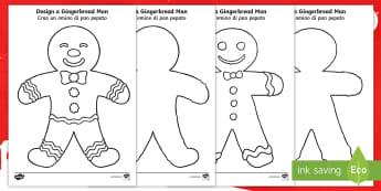 Gingerbread Man Colouring Pages English/Italian  - colouring, sheets, fine motor skills, gingerbread man, ginger bread man, EAL