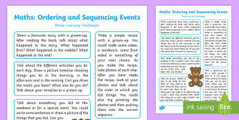 EYFS Maths: Orders and Sequences Familiar Events Home Learning Challenges - EYFS, Early Years, Orders and Sequences Familiar Events, maths, mathematics, 40-60, Time, time langu