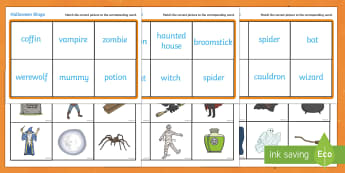 Halloween Bingo - Halloween, bingo, lotto, activity, game, pumpkin , witch, bat, scary, black cat, mummy, grave stone, cauldron, broomstick, haunted house, potion, Hallowe'en
