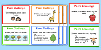 Writing Poems Challenge Cards - poetry, poem, poem challenge cards, poetry writing, writing poetry, poetry writing aid, poetry writing prompts, poem prompt