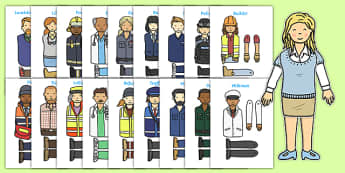 People Who Help Us Split Pin Characters - People who help us, Activity, split pin, colouring, fine motor skills, cutting, Role Play, Doctor, Nurse, Teacher, Police, Fire fighter, Paramedic, Builder, Caretaker, Lollipop, Traffic Warden, Lunchtime supe