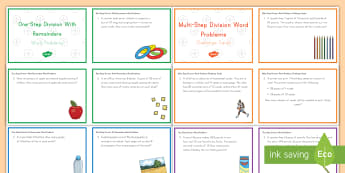 Division Word Problems Resource Pack - math, division, challenge cards, resource pack, powerpoint