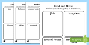Houses and Homes Read and Draw Activity Sheet, worksheet