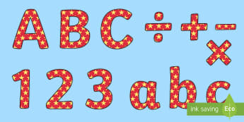 Red and Yellow Stars Small Lowercase Display Lettering - red and yellow stars, stars small lowercase display lettering, lowercase display lettering