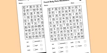 French Body Parts Wordsearch - French, Body, Parts, Wordsearch