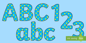 Blue And Yellow Stars A4 Display Lettering - blue, yellow, stars, display lettering, lettering for display, coloured lettering, cut out lettering, display
