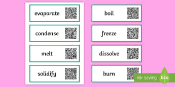 Changing States Vocabulary Code Hunter - QR Codes, scan, interactive, personal learning, label, cards, display, vocabulary, science, definiti