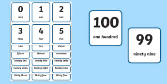 Word and Number 0 100 Flash Cards - visual, aid, numbers, flash