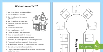 Whose House Is It? Activity - even, odd, add, instructions, colour, objects, observation, follow, special education, literacy, Eng