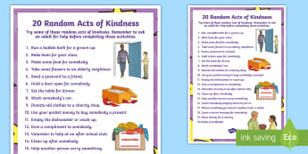 KS2 Random Acts of Kindness Display Poster - Kindness, World Kindness Day, Friendship, Caring, Anti-Bullying Week