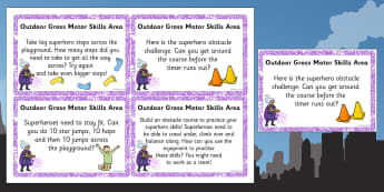 EYFS Superhero Themed Outdoor Gross Motor Skills Area Challenge Cards