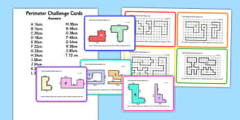 Perimeter Challenge Cards - challenge, cards, perimeter, area, maths, numeracy