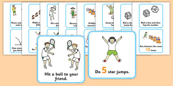 Outdoor Activity Cards - Outdoor activity, outdoor games, outdoor cards, outdoor classroom, outdoor learning, ball game, PE, exercise, star jumps, outdoor equipment, bean bag, hoop, ball