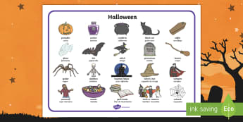 Halloween Word Mat English/Italian  - visual aid, ks1, ks2, key stage 1, key stage 2 ,EAL, Halloween