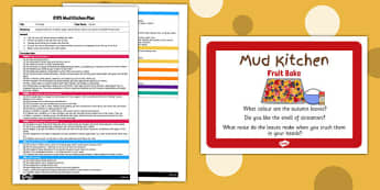 Fruit Bake EYFS Mud Kitchen Plan and Prompt Card Pack - mud kitchen