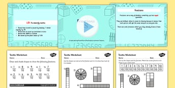 Fractions (Tenths) Lesson Teaching Pack - year 3, year three, fractions, year 3 fractions, tenths, task setter, powerpoint, activities