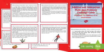 Addition and Subtraction Multi-Step Word Problems Christmas Maths Challenge Cards English/French - Christmas Maths KS2, Year 5, Y5, Year 6, Y6, multi-step word problems, addition, subtraction, EAL Fr