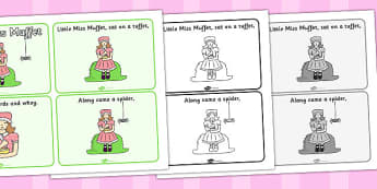 Little Miss Muffet Sequencing (4 per A4) - Little Miss Muffet, nursery rhyme, sequencing,rhyme, rhyming, nursery rhyme story, nursery rhymes, Little Miss Muffet resources