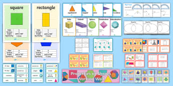 LKS2 Properties of Shapes Working Wall Display Pack - maths display, classroom display, 2d shapes, 3d shapes, symmetry, angles, turns, challenge cards, ye