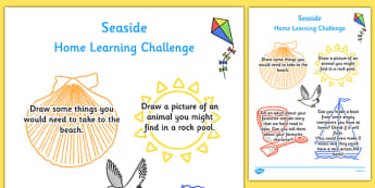 EYFS Seaside Themed Home Learning Challenge Sheet Nursery FS1