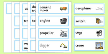 Machines Topic Word Cards - machines, machinery, aeroplane, crane, cogs, topic, cards, word cards, flashcards, engine, propeller, digger, switch, types, type, different, machine