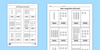 Tens and Ones Worksheet - count, counting aid, numeracy, maths, Place value, base 10, partitioning, tens, units, ones