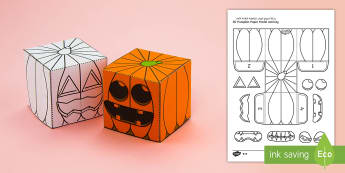 Simple Make Your Own 3D Pumpkin Halloween Paper Craft Arabic/English - pumpkin, halloween, models, halloween activities, EAL, Arabic.,Arabic-translation