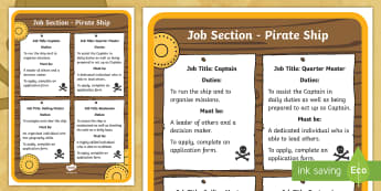 KS1 Pirate Ship Job Advert  Activity - Career, Motivation, Ambition, Interview, Questions, Answers