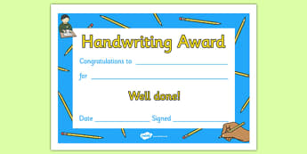 Handwriting Award Certificate - Handwriting award, Literacy award, good handwriting, reward, award, certificate, medal, rewards, school reward