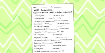 'Before' and 'Because' Conjunctions Activity Sheet - Connectives, Because