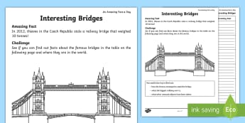 Interesting Bridges Activity Sheet - Amazing Fact Of The Day, activity sheets, powerpoint, starter, Worksheet, morning activity, May, bri