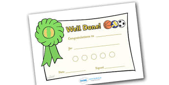 Sport Sticker Reward Certificates (15mm) - Sport Reward Certificate (15mm), reward certificate, certificate, sport, reward, 15mm, 15 mm, stickers, twinkl stickers, award, certificate, well done, behaviour management, behaviour, sport, sports, footbal