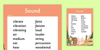 Year 4 Sound Scientific Vocabulary Poster - posters, science